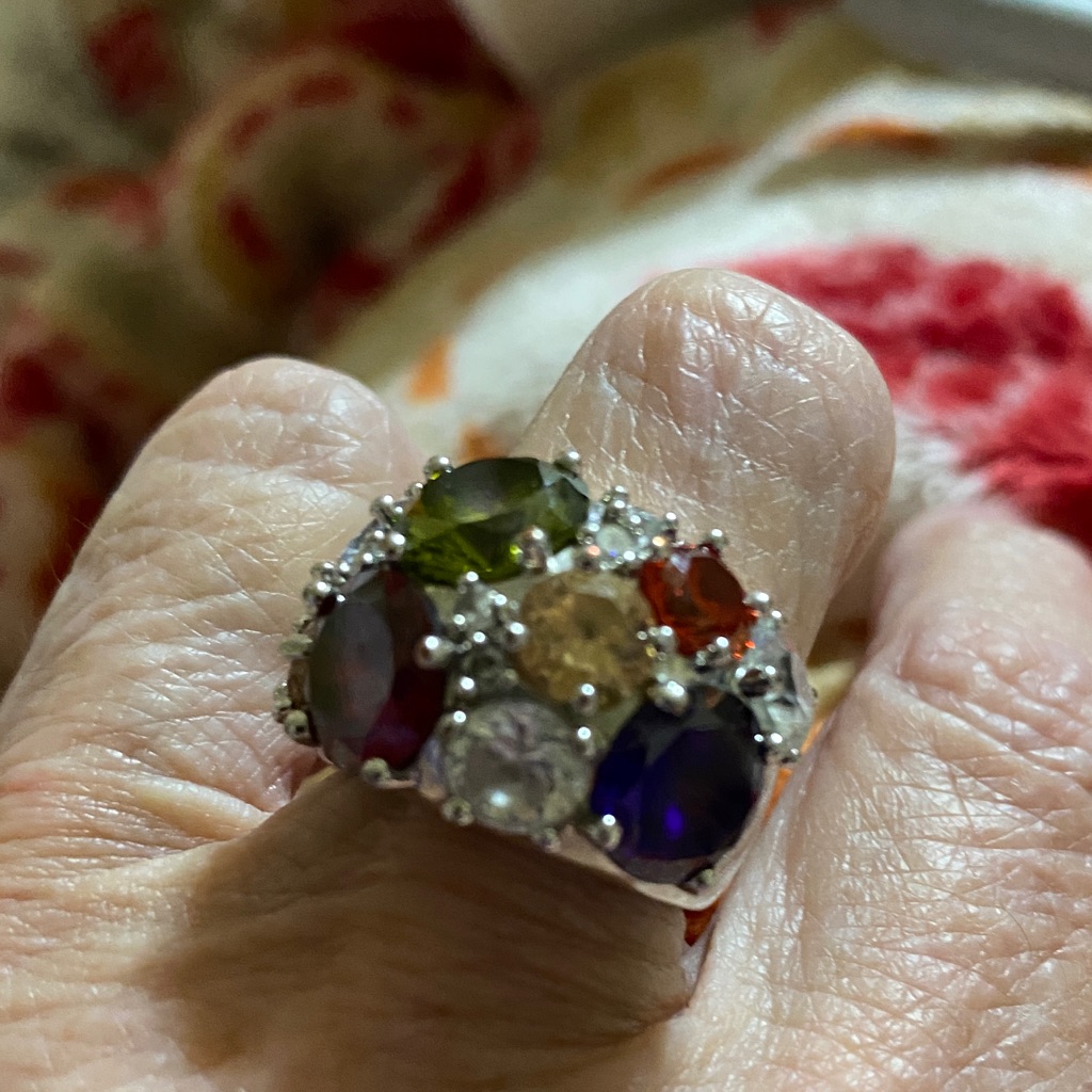 Nvc Designer.This Is A Statement Ring !!! Multicolor Gemstone Silver Ring Size 7